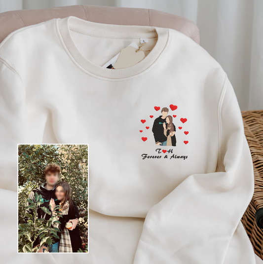 Valentine Personalized Embroidered Couple With Hearts Hoodie Sweatshirt T-Shirt